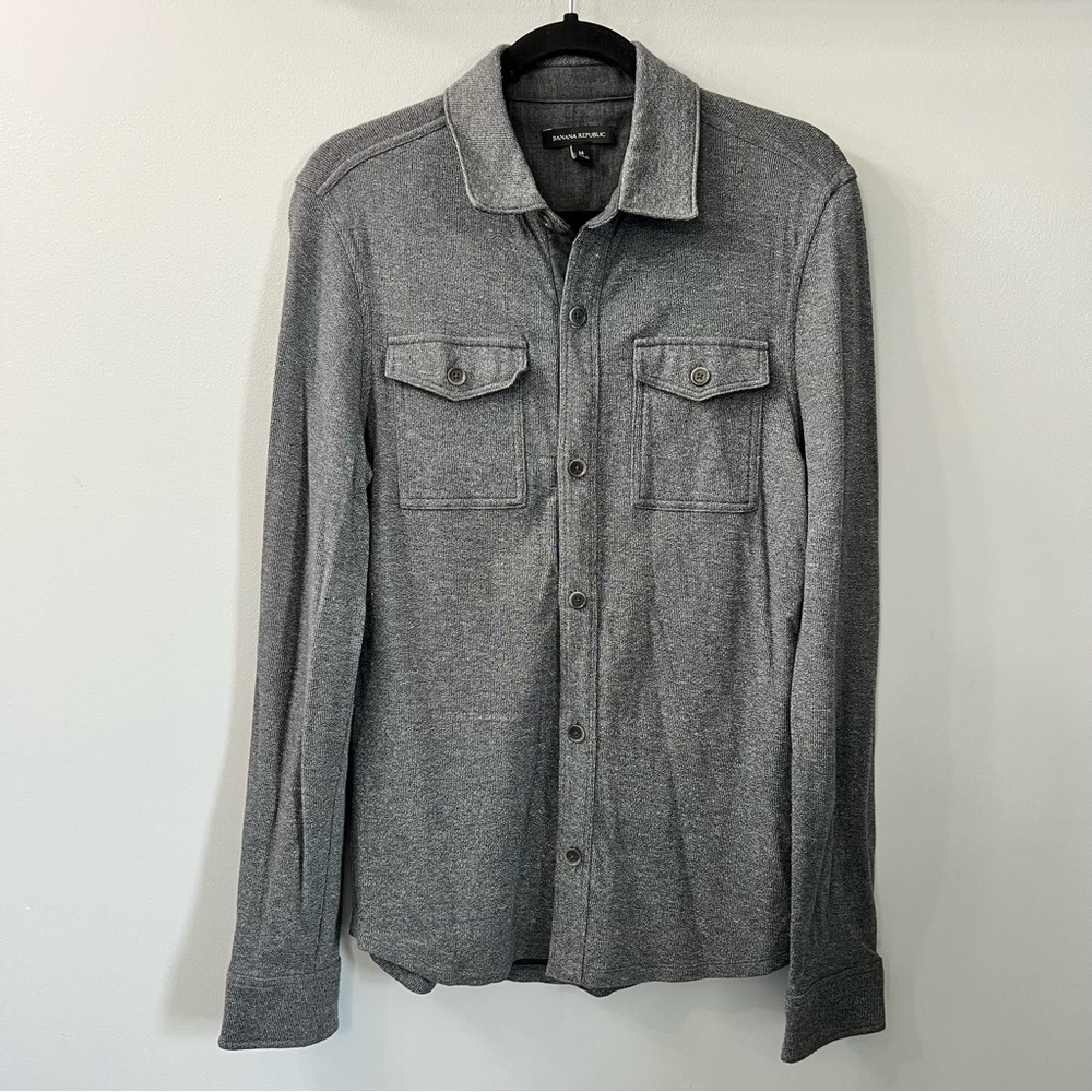 Banana Republic Grey Knit Cotton Button Down Shirt Shacket Medium